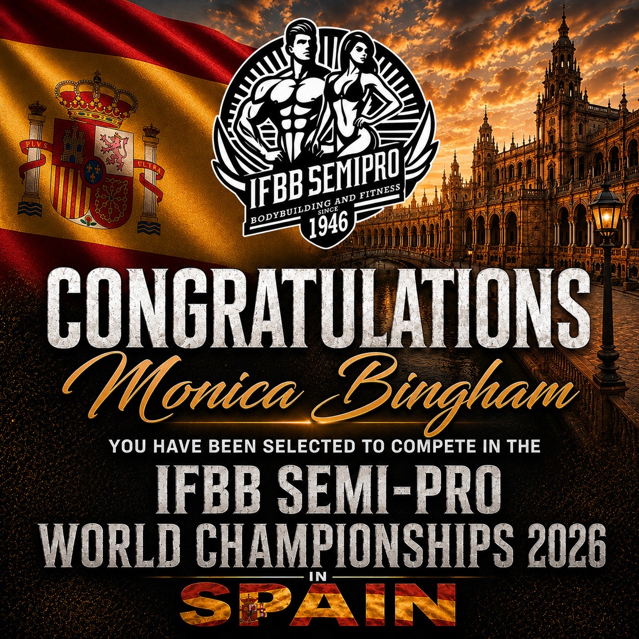 Announcement: Monica Bingham selected for the IFBB Semi-Pro World Championships 2026 in Spain